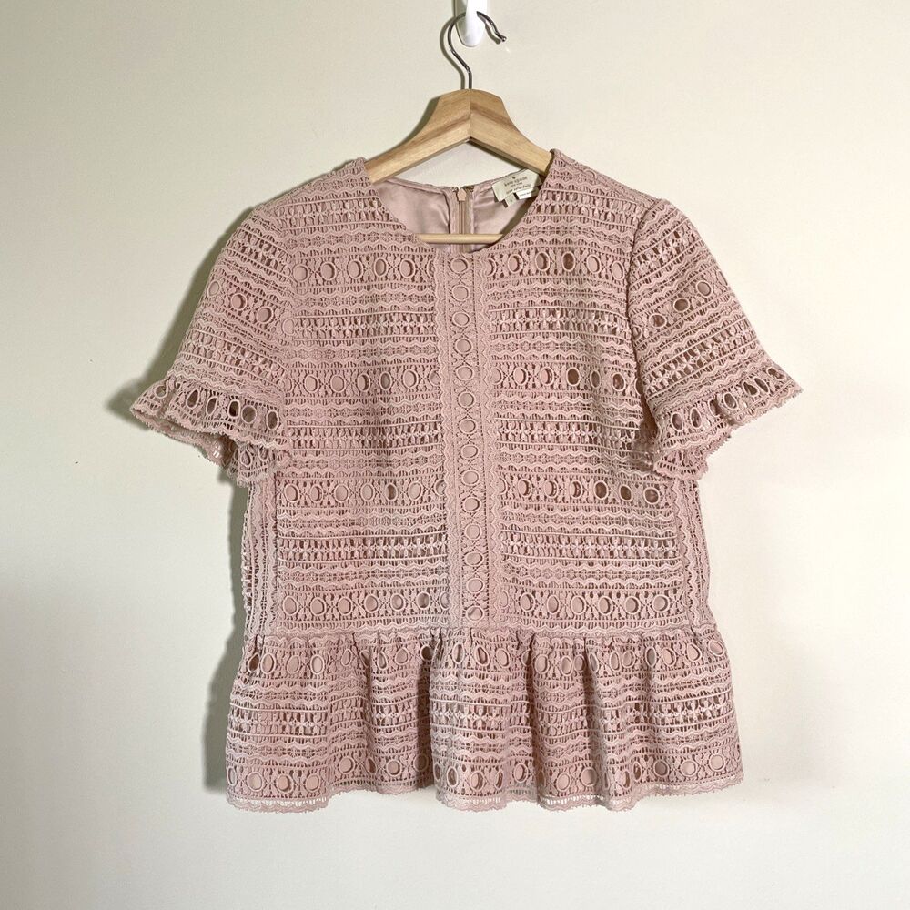 Kate Spade New York  Women's Pink Mixed Lace Short Sleeve Top Sz Small Coquette